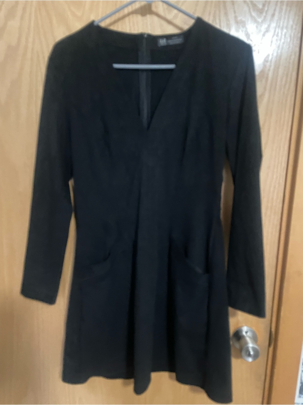 Zara Black Faux-Suede Long-Sleeve V-Neck Dress
